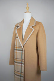 WWC-8401 Camel & Check Chic Style Wool Coat