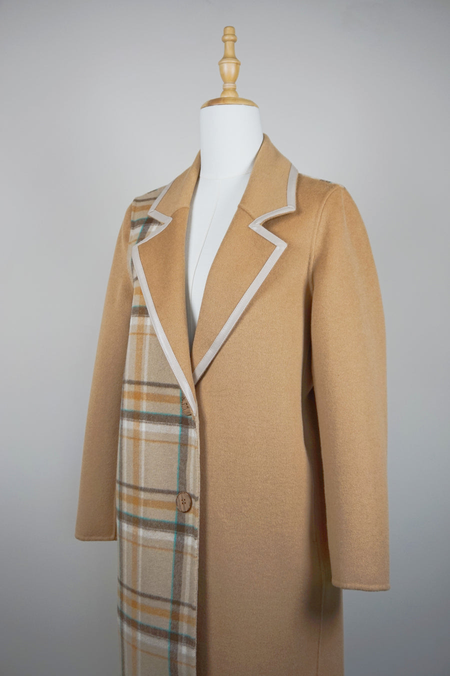 WWC-8401 Camel & Check Chic Style Wool Coat