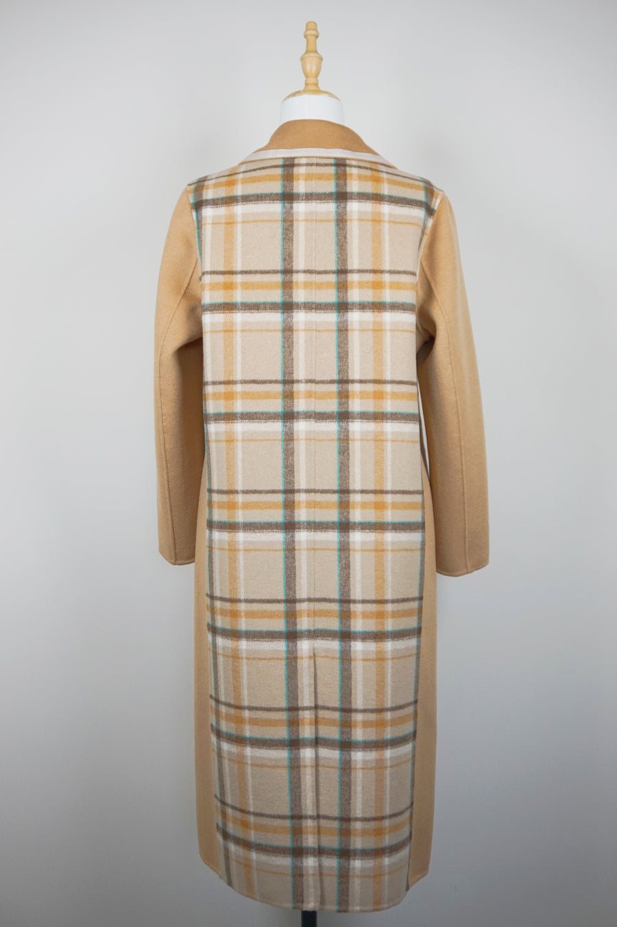 WWC-8401 Camel & Check Chic Style Wool Coat