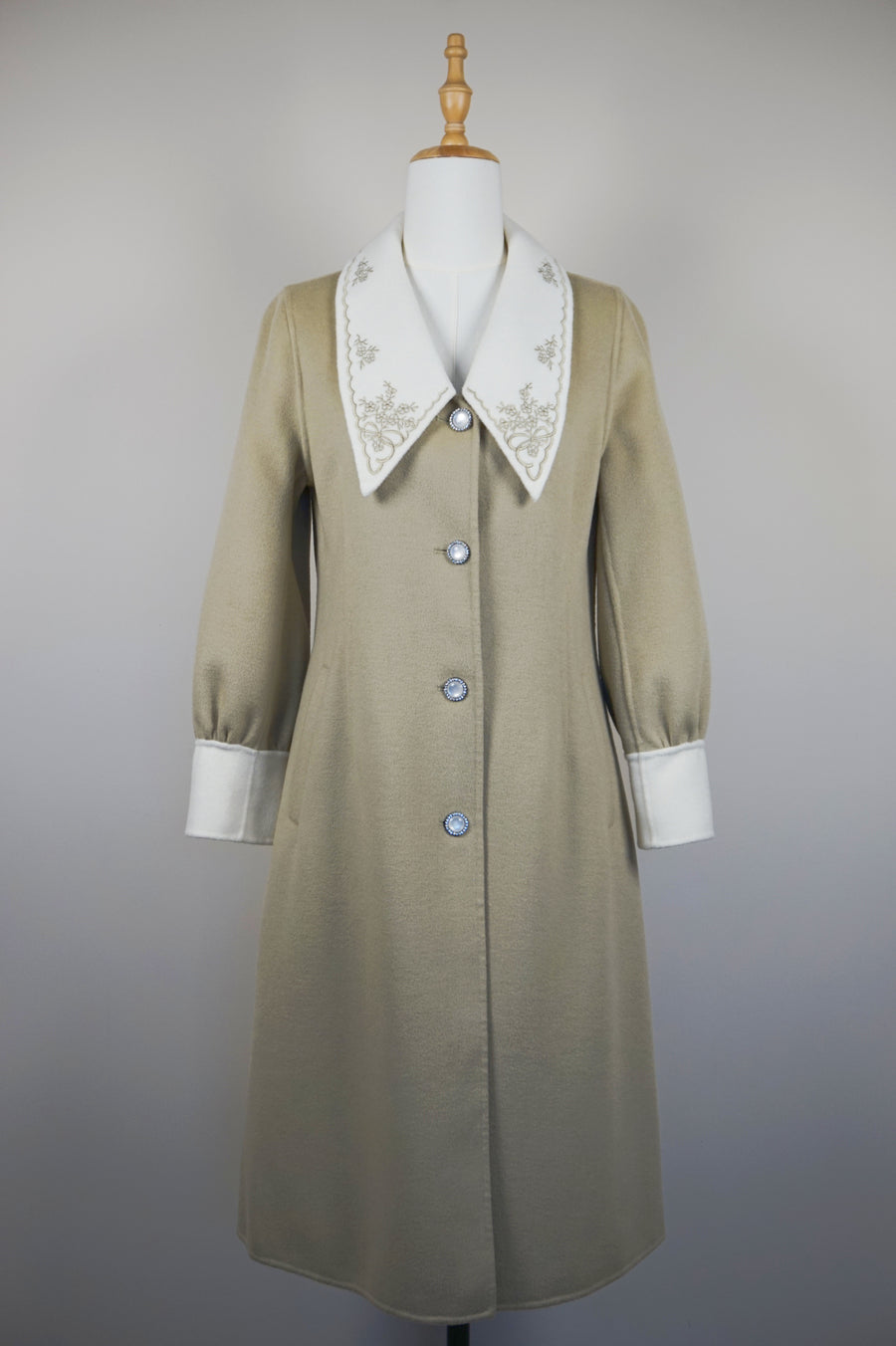 WWC-60046 Light Green Embroidered Wool Coat