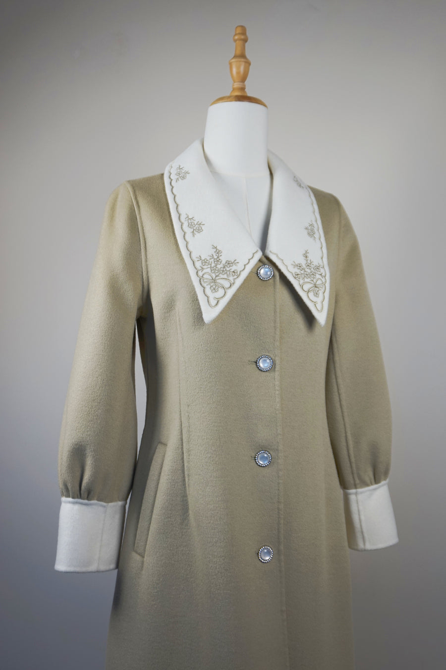 WWC-60046 Light Green Embroidered Wool Coat