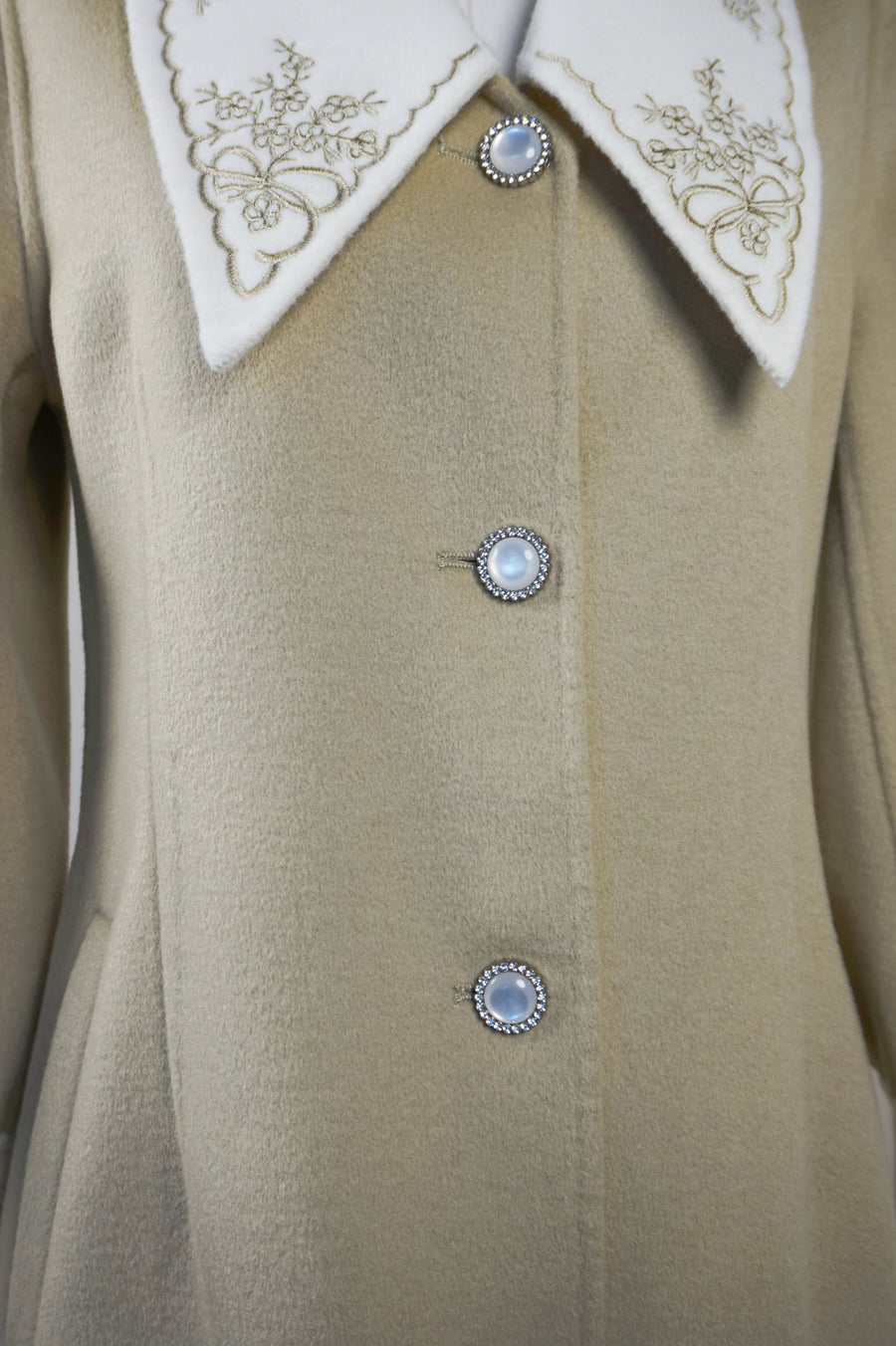 WWC-60046 Light Green Embroidered Wool Coat