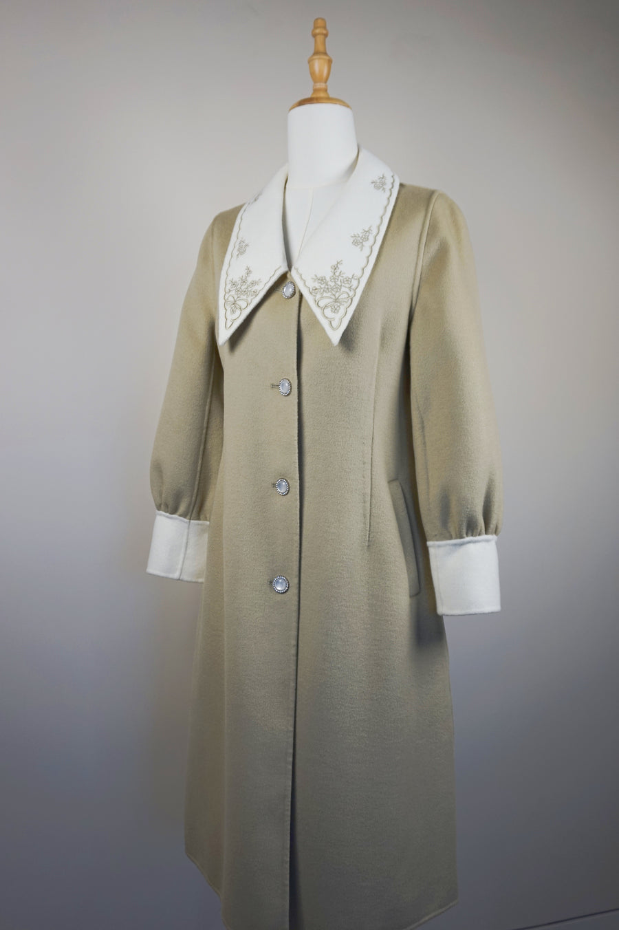 WWC-60046 Light Green Embroidered Wool Coat