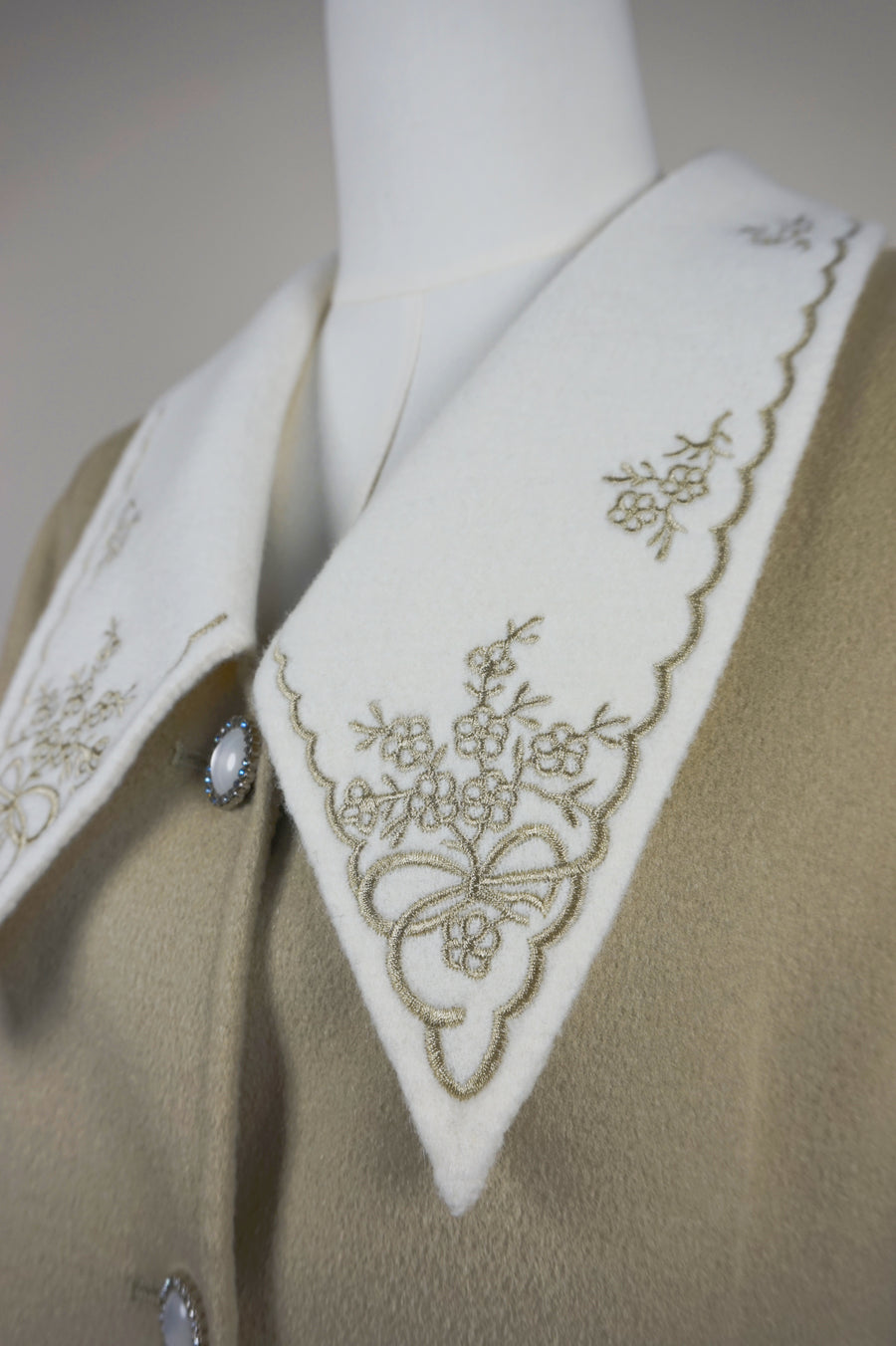 WWC-60046 Light Green Embroidered Wool Coat