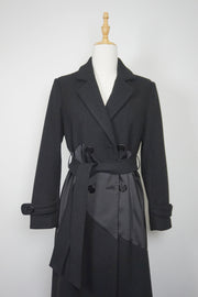 WTC-XH9007 Black Wool & Silk Long Trench Coat