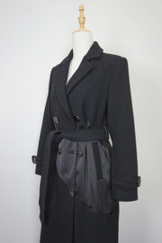 WTC-XH9007 Black Wool & Silk Long Trench Coat