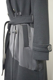 WTC-XH9007 Black Wool & Silk Long Trench Coat