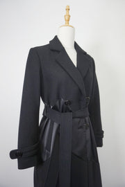 WTC-XH9007 Black Wool & Silk Long Trench Coat