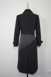 WTC-XH9007 Black Wool & Silk Long Trench Coat