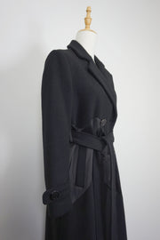 WTC-XH9007 Black Wool & Silk Long Trench Coat