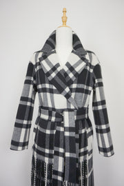 WWC-10803 Black & White Check Tassels 80% Wool Coat