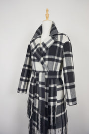 WWC-10803 Black & White Check Tassels 80% Wool Coat