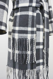 WWC-10803 Black & White Check Tassels 80% Wool Coat