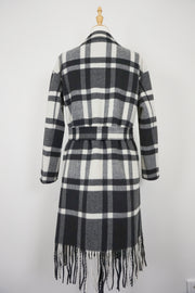 WWC-10803 Black & White Check Tassels 80% Wool Coat