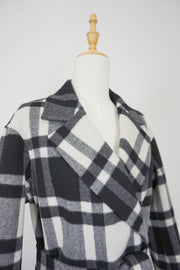 WWC-10803 Black & White Check Tassels 80% Wool Coat