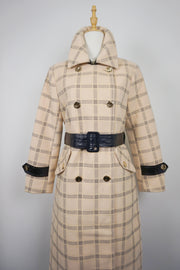 WTC-1722 Apricot Check Chic Style Long Trench Coat
