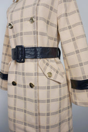 WTC-1722 Apricot Check Chic Style Long Trench Coat