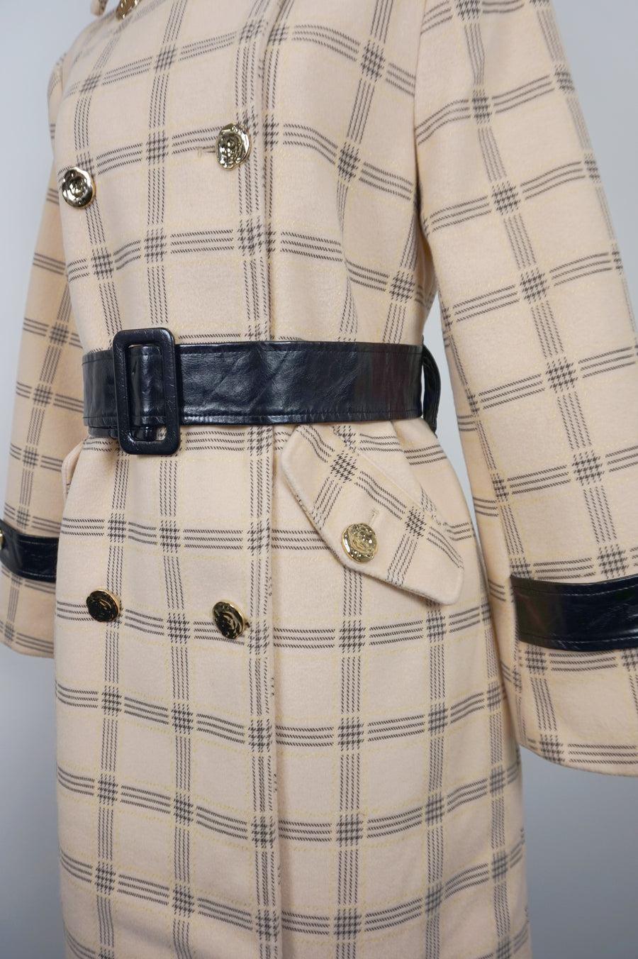 WTC-1722 Apricot Check Chic Style Long Trench Coat