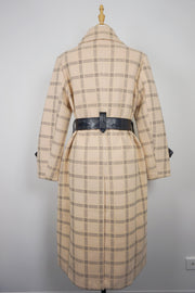WTC-1722 Apricot Check Chic Style Long Trench Coat