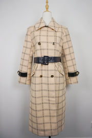 WTC-1722 Apricot Check Chic Style Long Trench Coat