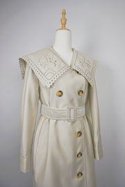 WTC-D3355 Beige Embroidered Collar Luxury Style Trench Coat