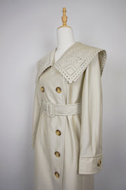 WTC-D3355 Beige Embroidered Collar Luxury Style Trench Coat