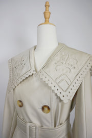 WTC-D3355 Beige Embroidered Collar Luxury Style Trench Coat