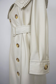 WTC-D3355 Beige Embroidered Collar Luxury Style Trench Coat