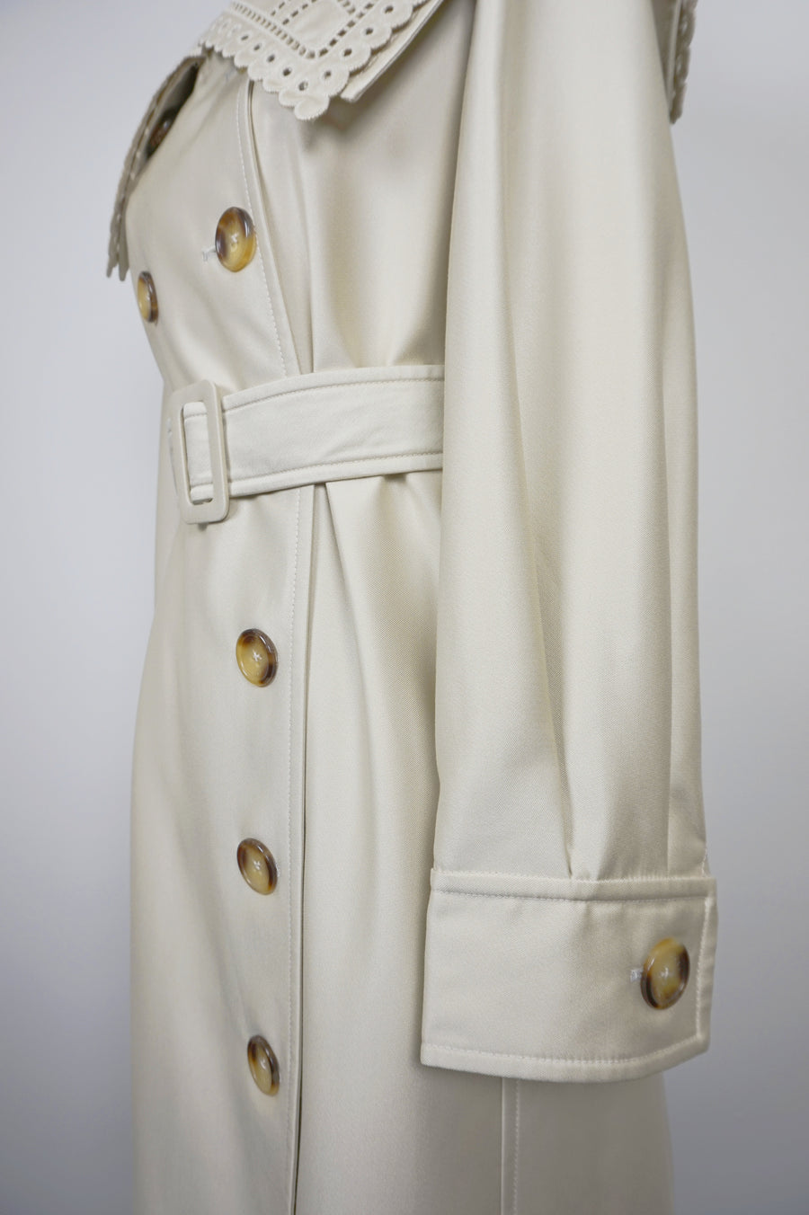 WTC-D3355 Beige Embroidered Collar Luxury Style Trench Coat