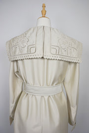 WTC-D3355 Beige Embroidered Collar Luxury Style Trench Coat