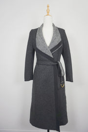 WWC-10138 Dark Grey Herringbone Chic Style Wool Coat