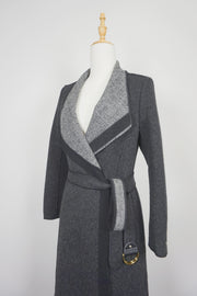 WWC-10138 Dark Grey Herringbone Chic Style Wool Coat