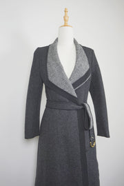 WWC-10138 Dark Grey Herringbone Chic Style Wool Coat