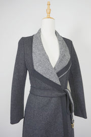 WWC-10138 Dark Grey Herringbone Chic Style Wool Coat