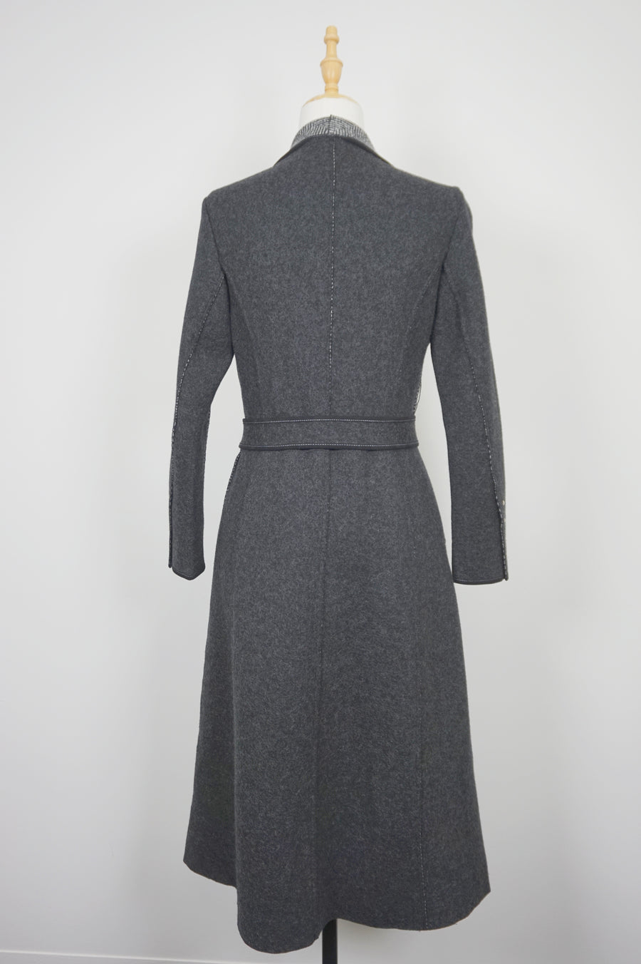 WWC-10138 Dark Grey Herringbone Chic Style Wool Coat