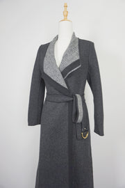 WWC-10138 Dark Grey Herringbone Chic Style Wool Coat