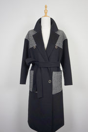 WWC-05789 Black & Check Business Style 100% Wool Coat