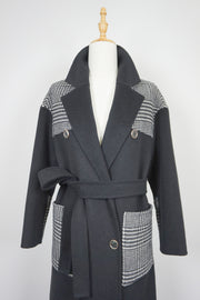 WWC-05789 Black & Check Business Style 100% Wool Coat