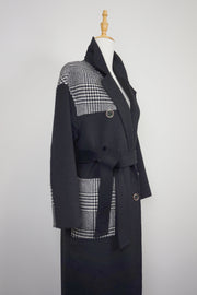 WWC-05789 Black & Check Business Style 100% Wool Coat