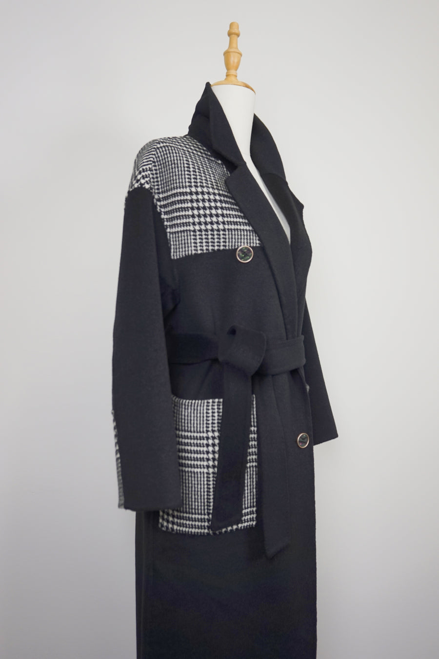 WWC-05789 Black & Check Business Style 100% Wool Coat