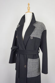 WWC-05789 Black & Check Business Style 100% Wool Coat