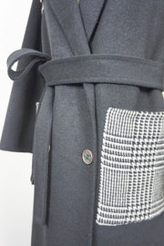 WWC-05789 Black & Check Business Style 100% Wool Coat