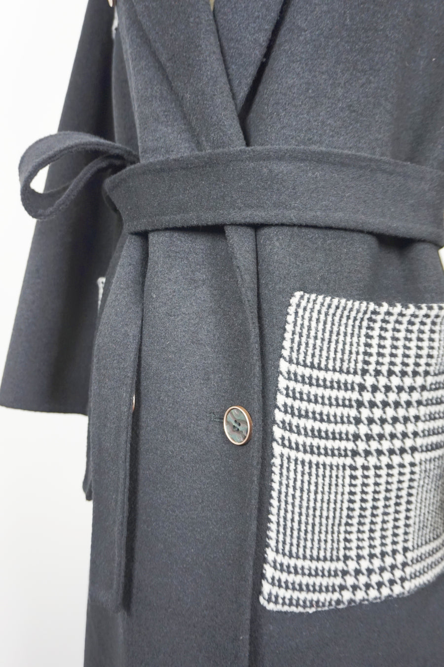 WWC-05789 Black & Check Business Style 100% Wool Coat