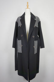 WWC-05789 Black & Check Business Style 100% Wool Coat