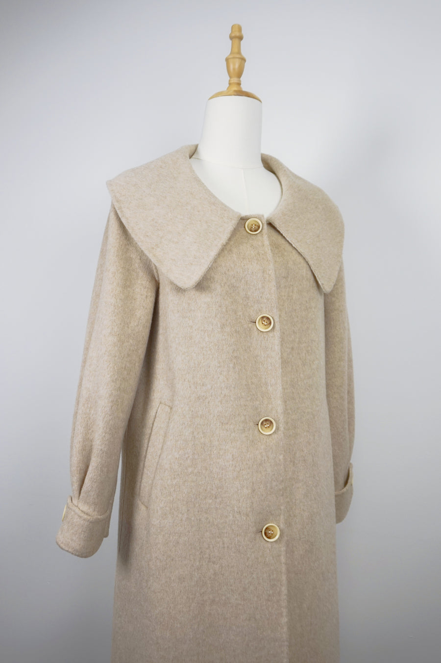 WCC-0812 Beige Luxury Style Long Cashmere Coat