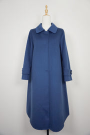 WWC-0722A Midnight Blue Elegant Style 100% Water Ripple Wool Coat