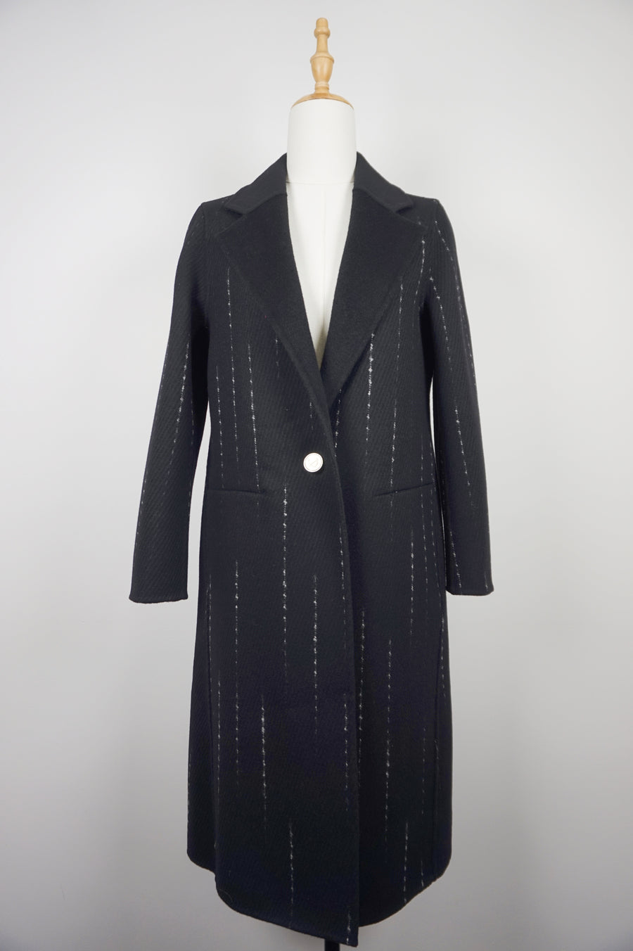 WWC-0722B Black Strip Business Style Pure Wool Coat