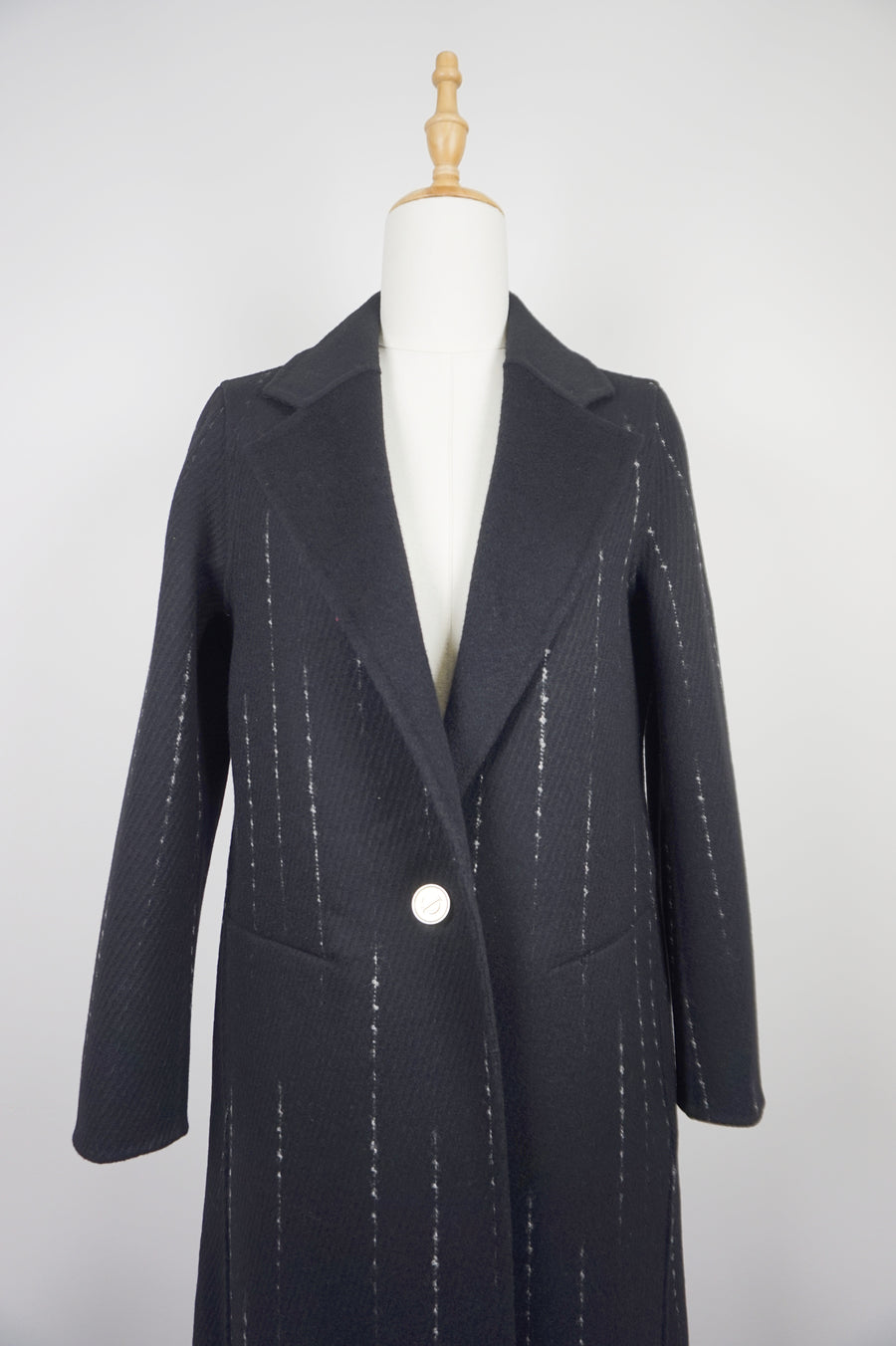 WWC-0722B Black Strip Business Style Pure Wool Coat