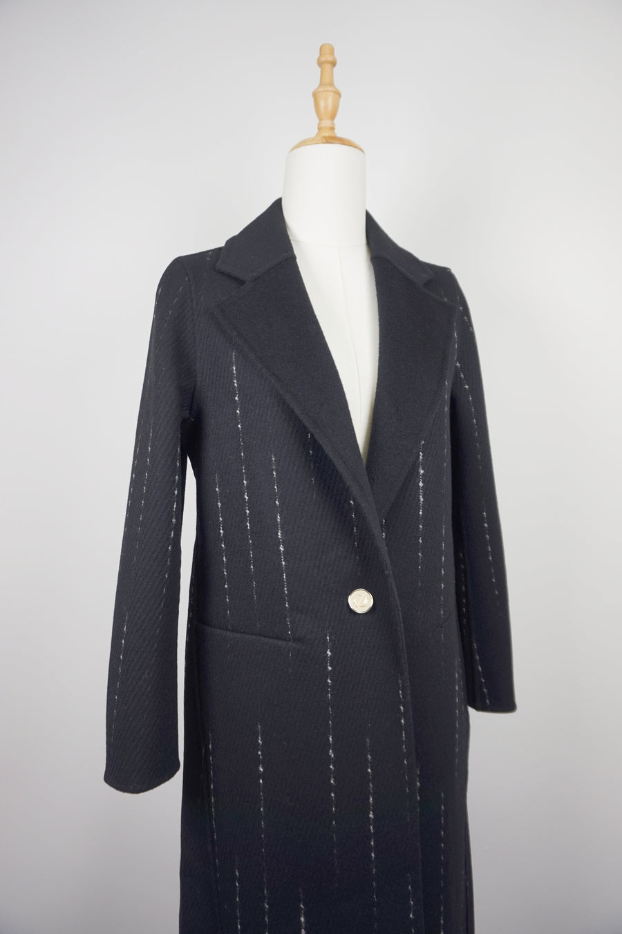WWC-0722B Black Strip Business Style Pure Wool Coat