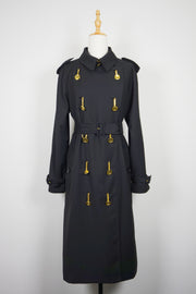 WTC-4236B Black Luxury Style Gold Button Waterproof Trench Coat